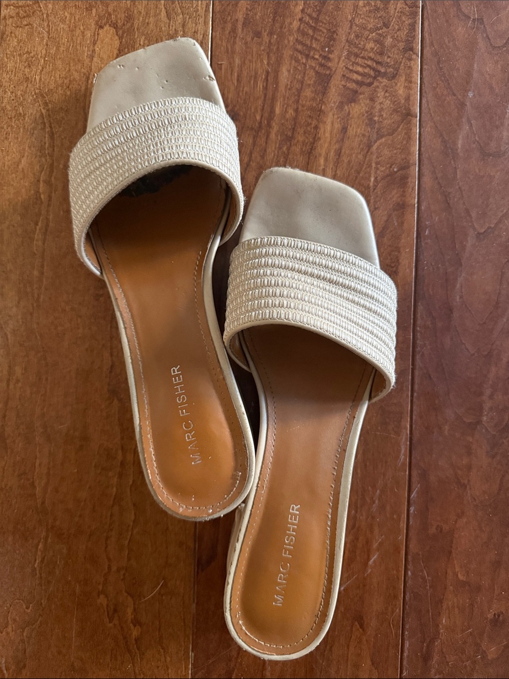 Marc Fisher Cream Raffia-Style Slide Mules